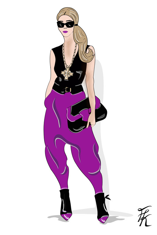 Dress handbag in matt black and mauve purple leather - Worn view